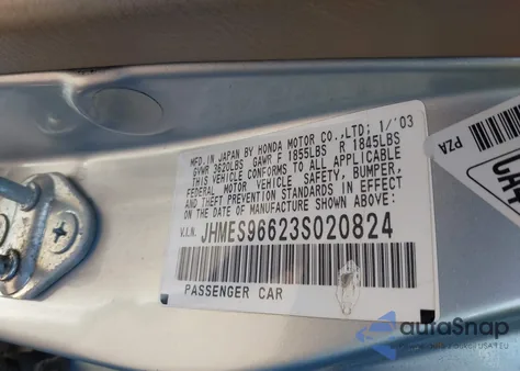 2003 Honda Civic Hybrid из США, поврежденный, VIN JHMES96623S020824